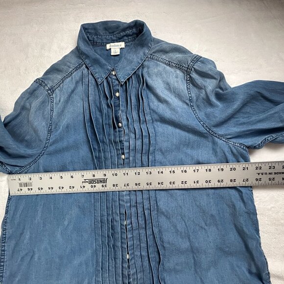 Sundance Womens Blue Tencel Pintuck Pleated Button-Up Long Sleeve Shirt Large - Picture 6 of 7